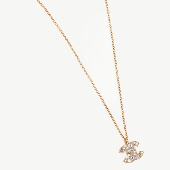 Chanel P25 Light-Gold-Tone Crystal & Pearl CC Logo Necklace - Picture 2 of 5